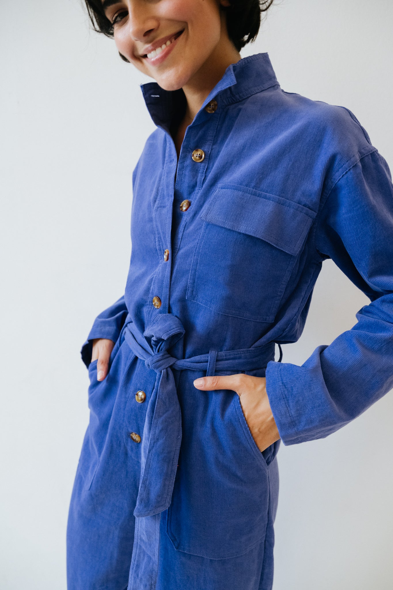 combinaison pantalon col montant boutonnage apparent velours milleraies Ady Violet Frnch Bonny Lyon