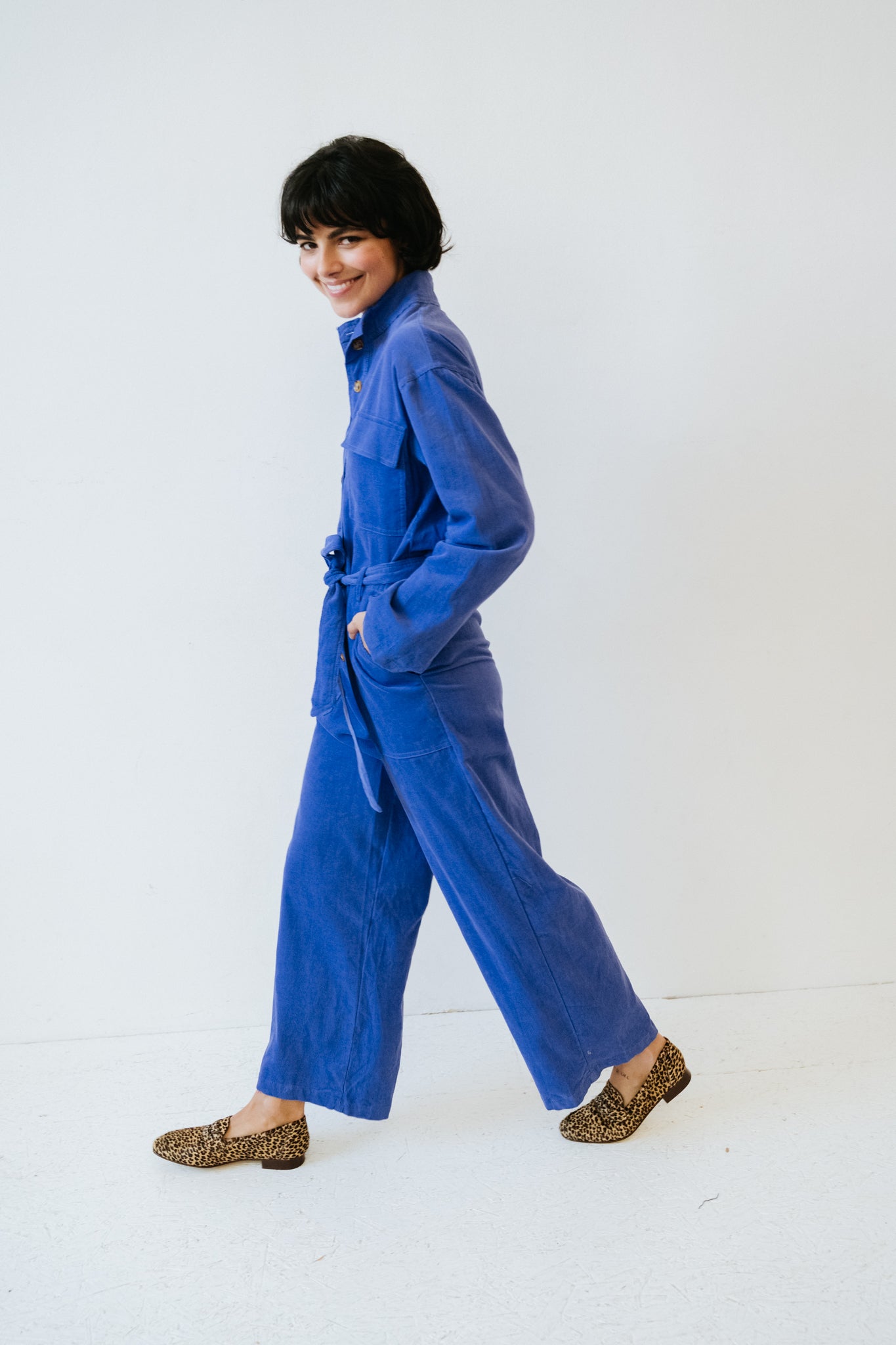 combinaison pantalon col montant boutonnage apparent velours milleraies Ady Violet Frnch Bonny Lyon