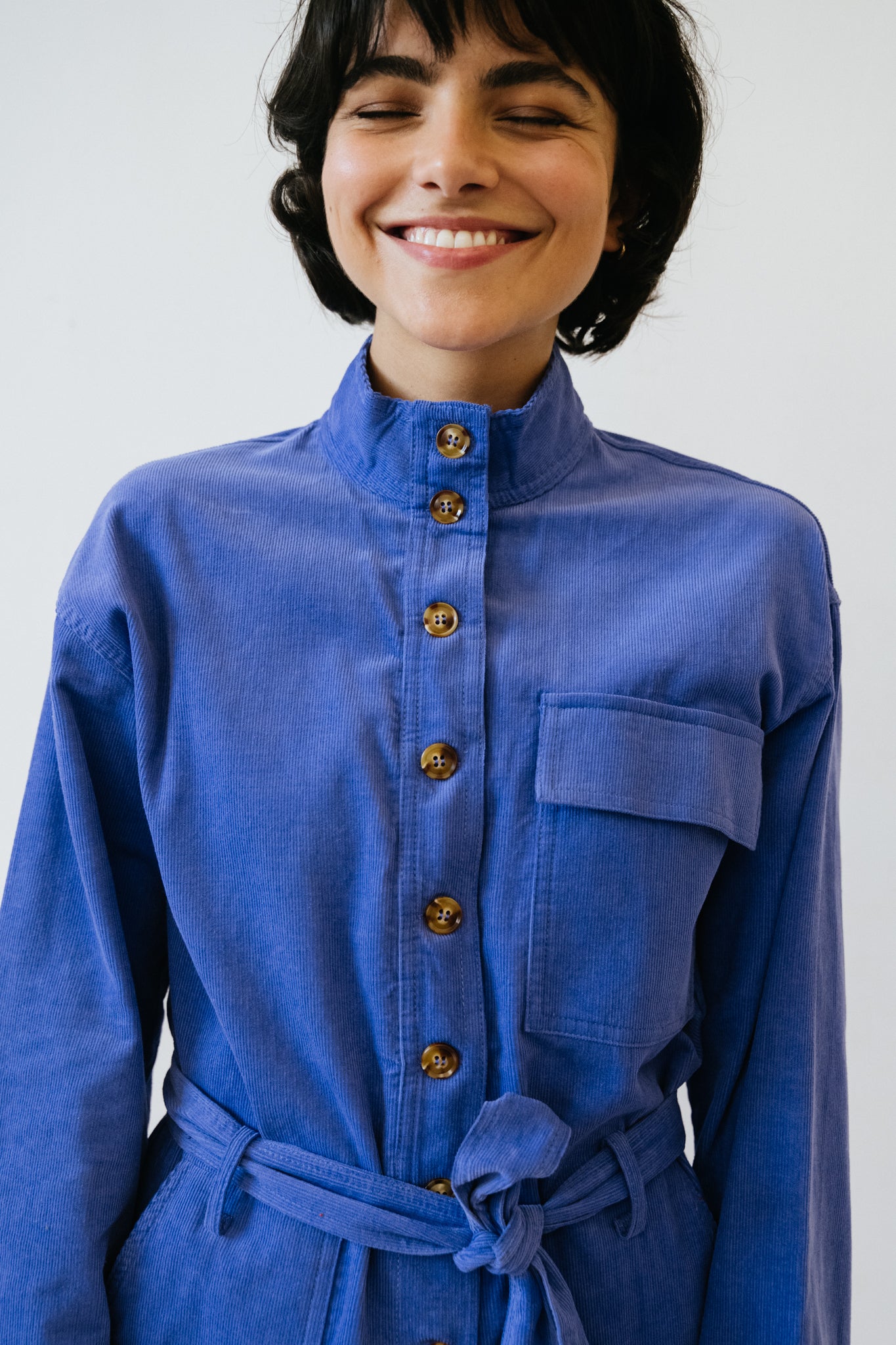combinaison pantalon col montant boutonnage apparent velours milleraies Ady Violet Frnch Bonny Lyon