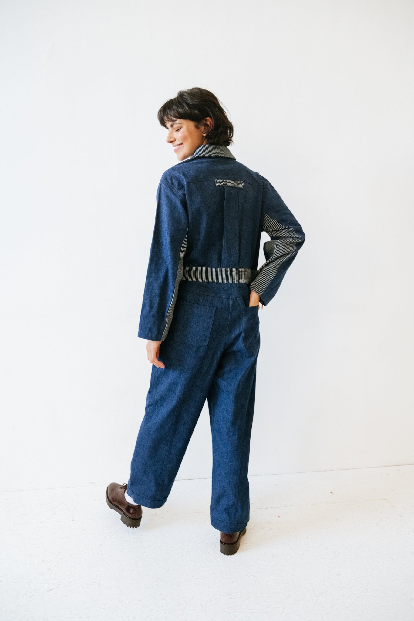 combinaison pantalon large en denim Nella Marine Frnch Bonny Lyon