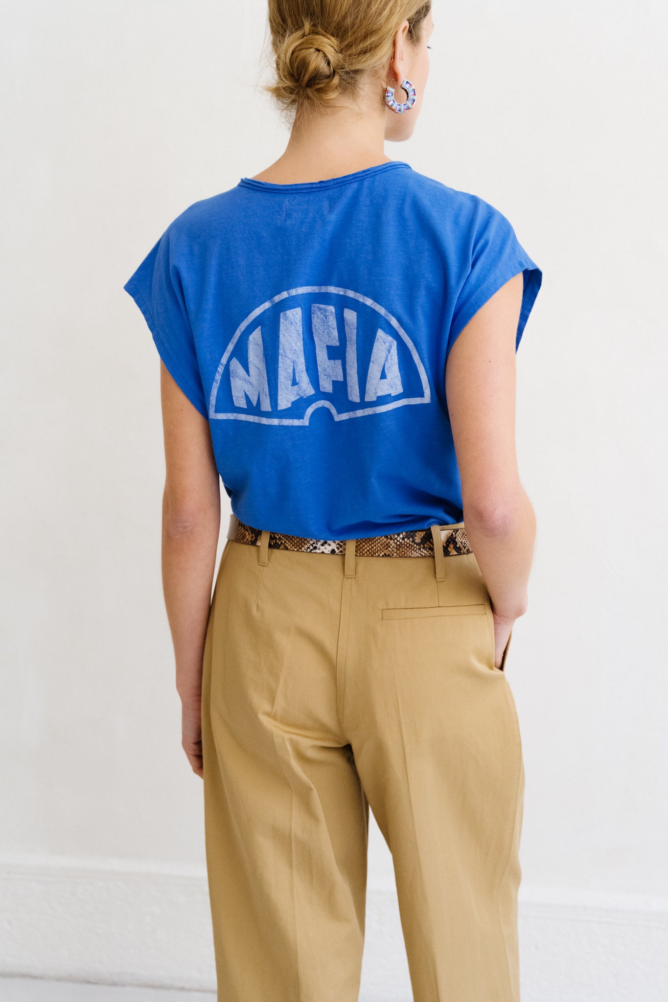 T-shirt bleu imprimé dans le dos Mafia Sisters Department Lyon Bonny