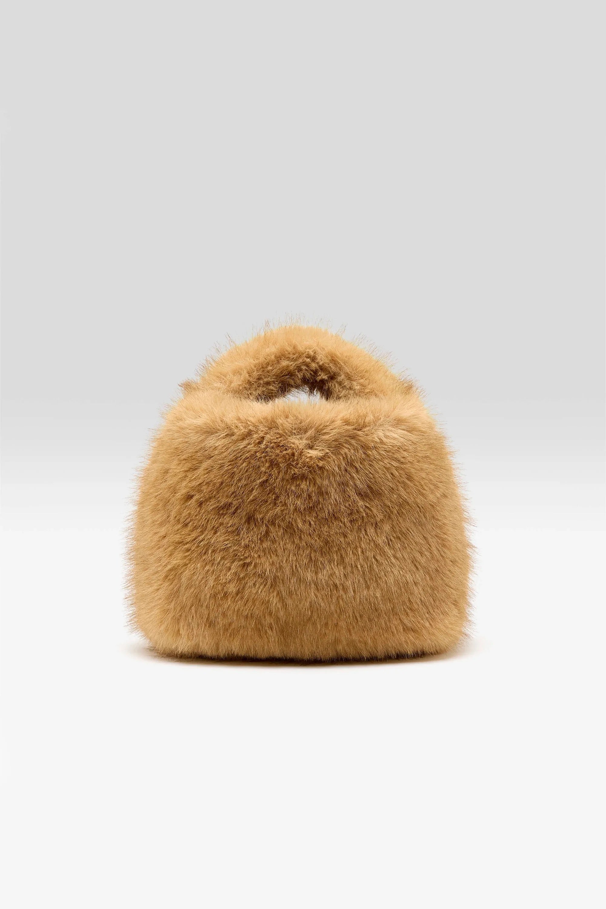 petit sac en fausse fourrure poil long camel, anse amovible et ajustable Bellerose Hochet -- Bonny Lyon