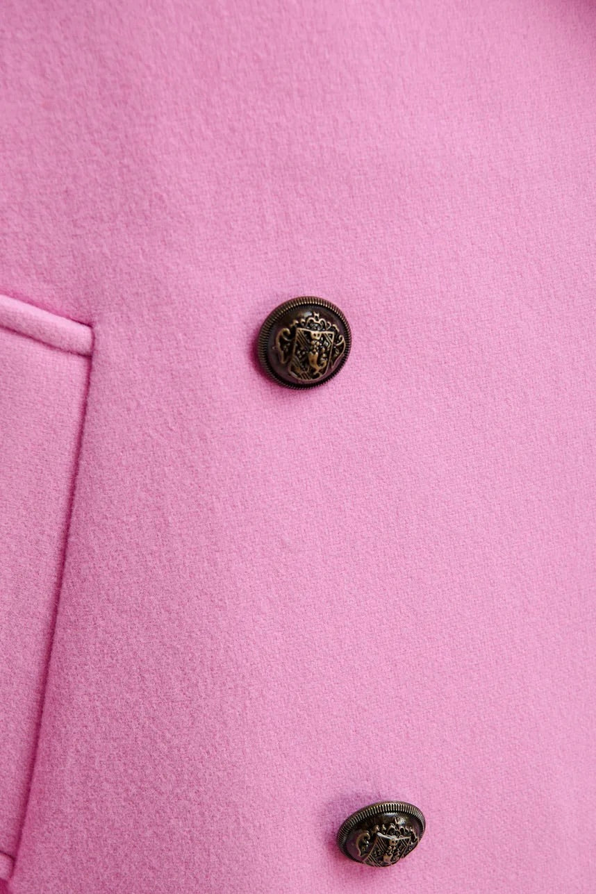 Manteau court oversized en laine rose bonbon Essentiel Antwerp Kidney -- Bonny Lyon