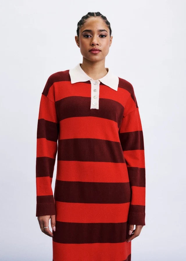 robe longue polo en maille rayures bordeaux et rouges Takayama Frnch -- Bonny Lyon