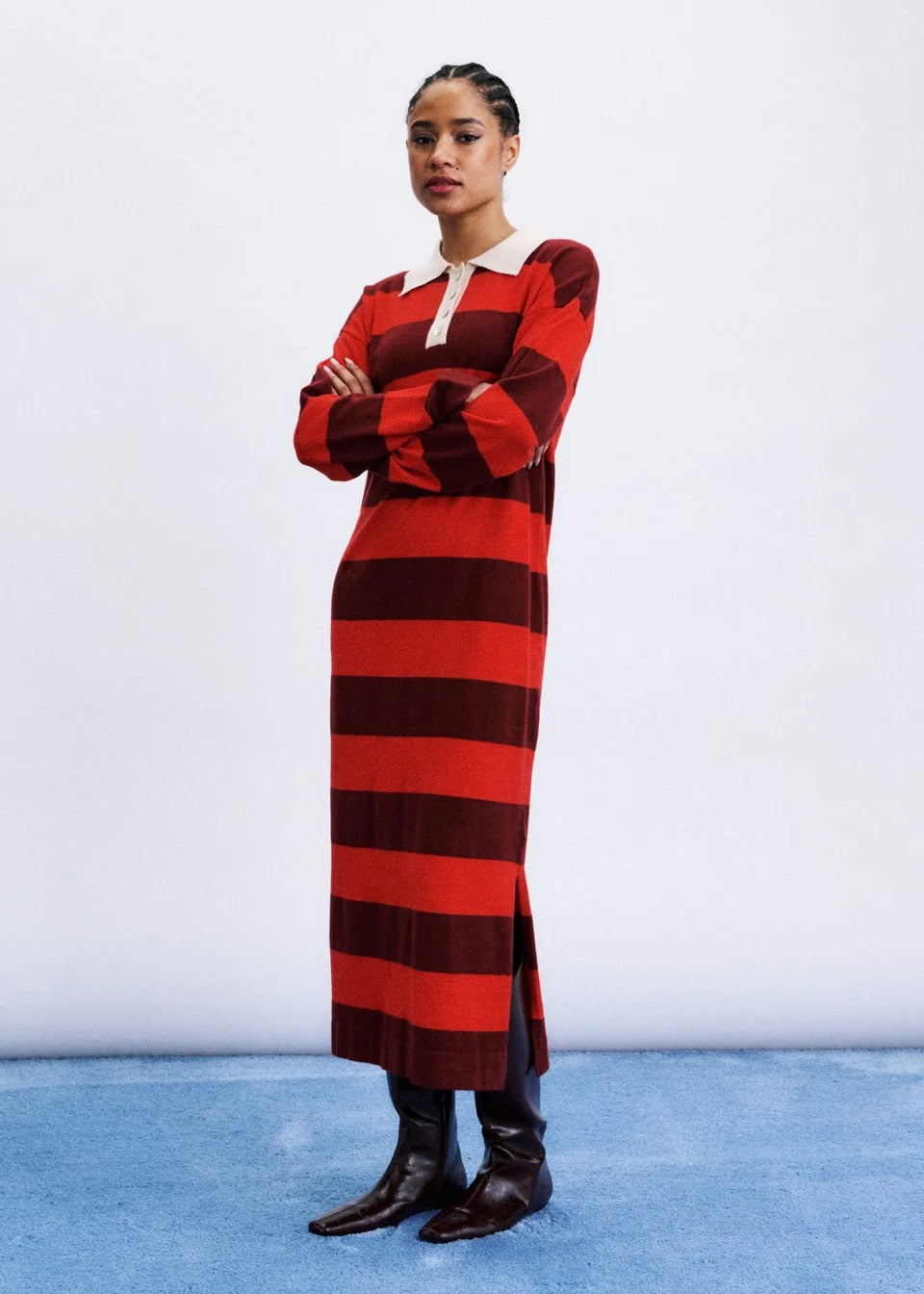 robe longue polo en maille rayures bordeaux et rouges Takayama Frnch -- Bonny Lyon