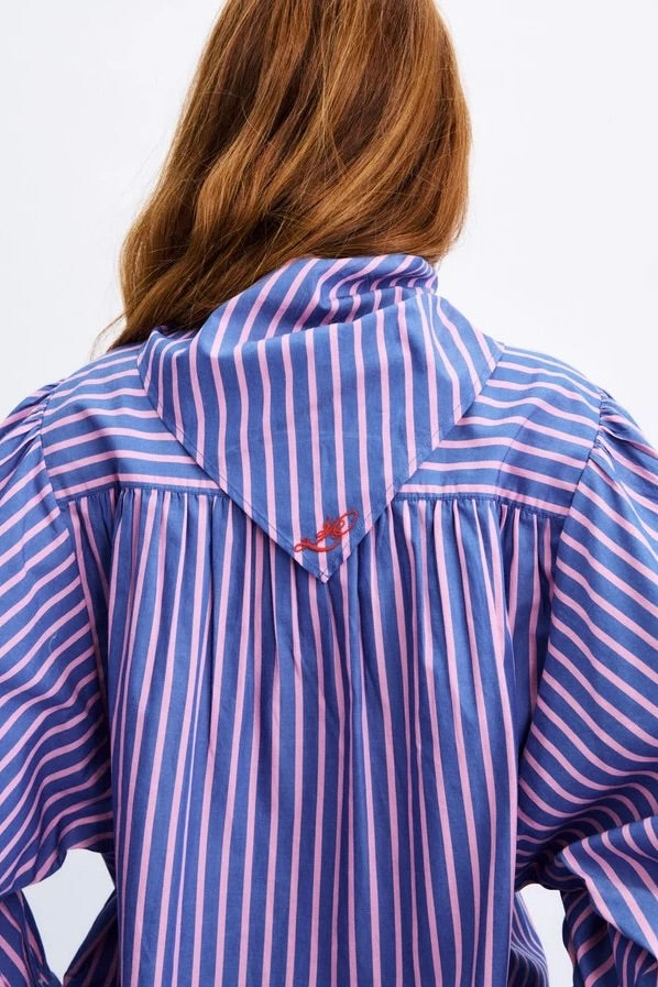 Blouse ample à rayures bleu et rose bandana à nouer au cou type lavallière Frnch Guri -- Bonny Lyon