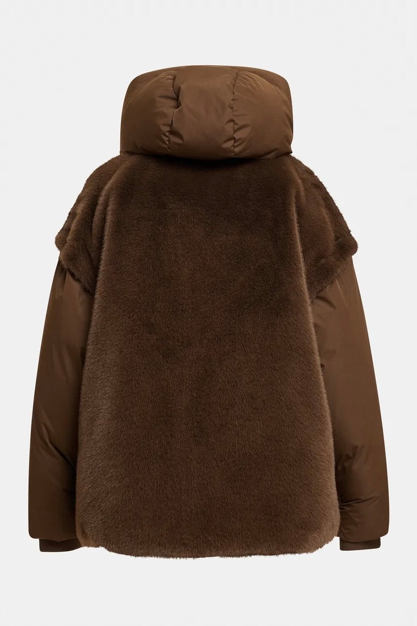 Veste en fausse fourrure et matelassé marron, capuche, manches amovibles Kbeauty Bear Me Essentiel Antwerp -- Bonny Lyon