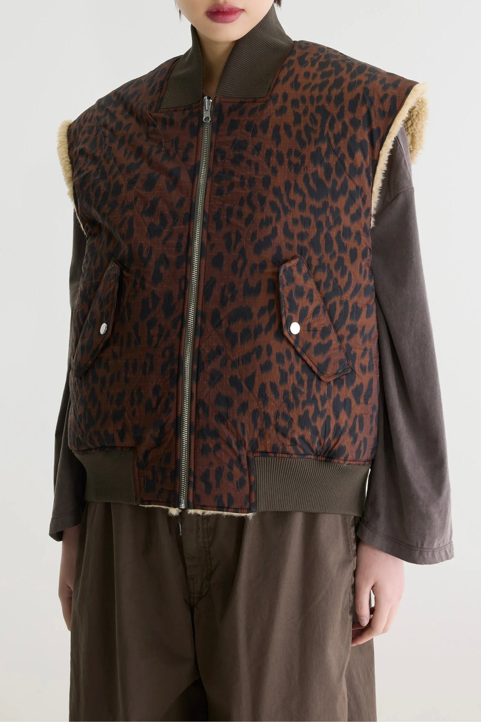 Veste réversible sans manche léopard et sherpa Haalo Bellerose -- Bonny Lyon