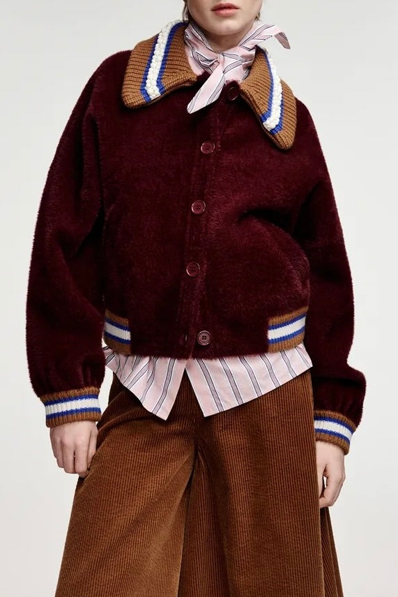 veste en maille oversized col tricot et brodé de perles, 2 coloris disponibles Essentiel Antwerp Kamore -- Bonny Lyon