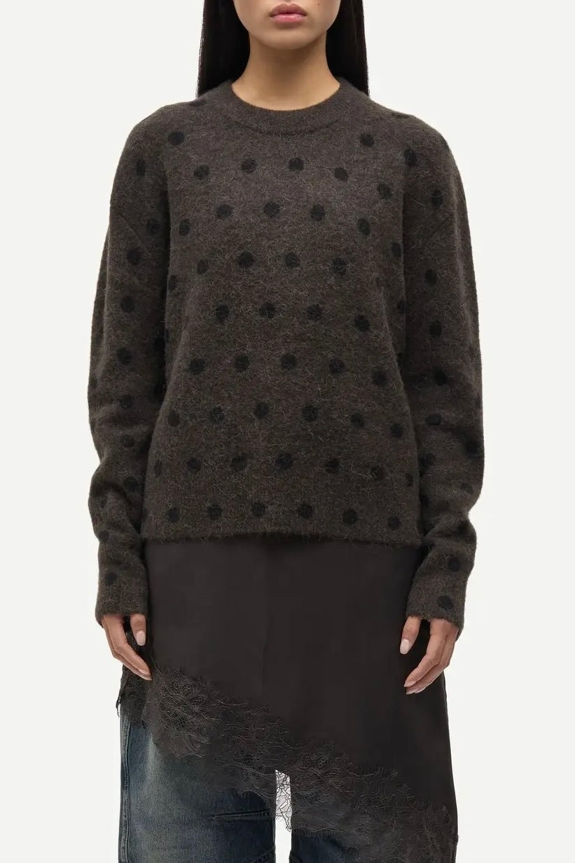 Pull en laine alpaga marron à poins noir coupe droite Anour Samsøe -- Bonny Lyon