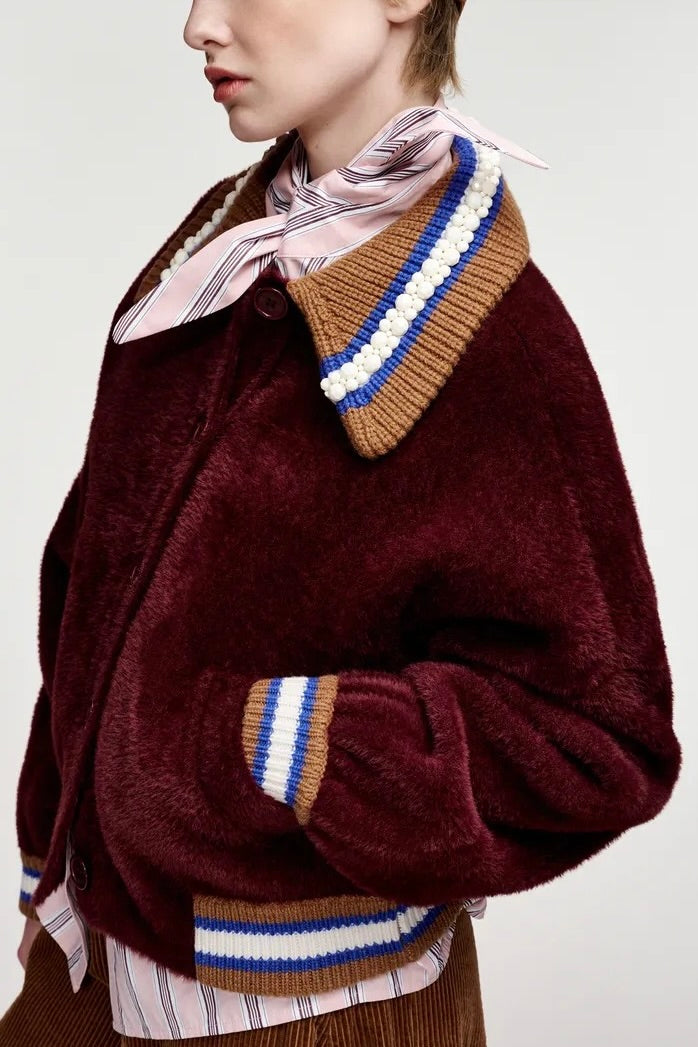 veste en maille oversized col tricot et brodé de perles, 2 coloris disponibles Essentiel Antwerp Kamore -- Bonny Lyon