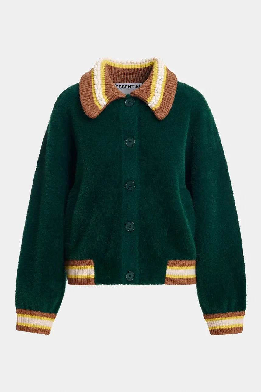 veste en maille oversized col tricot et brodé de perles, 2 coloris disponibles Essentiel Antwerp Kamore -- Bonny Lyon