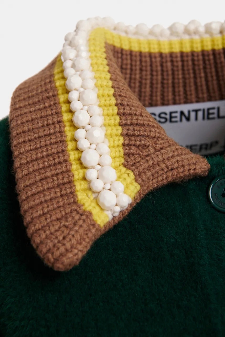 veste en maille oversized col tricot et brodé de perles, 2 coloris disponibles Essentiel Antwerp Kamore -- Bonny Lyon