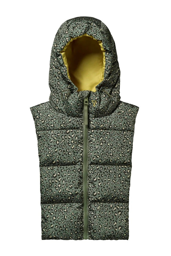 Capuche Doudoune léopard Kaki et Lichen