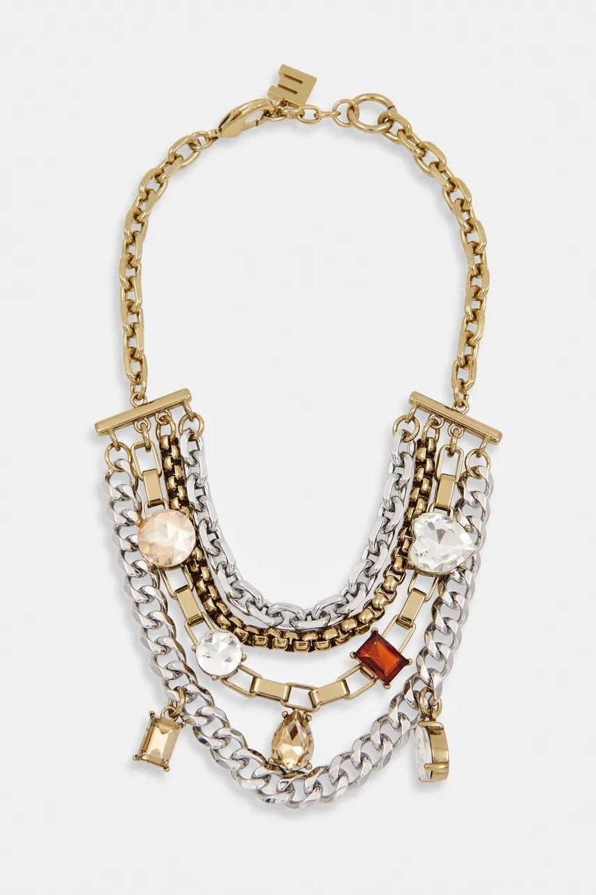 Collier doré et argenté de chaines superposées à pierres précieuses à facettes Kosta Essentiel Antwerp -- Bonny Lyon