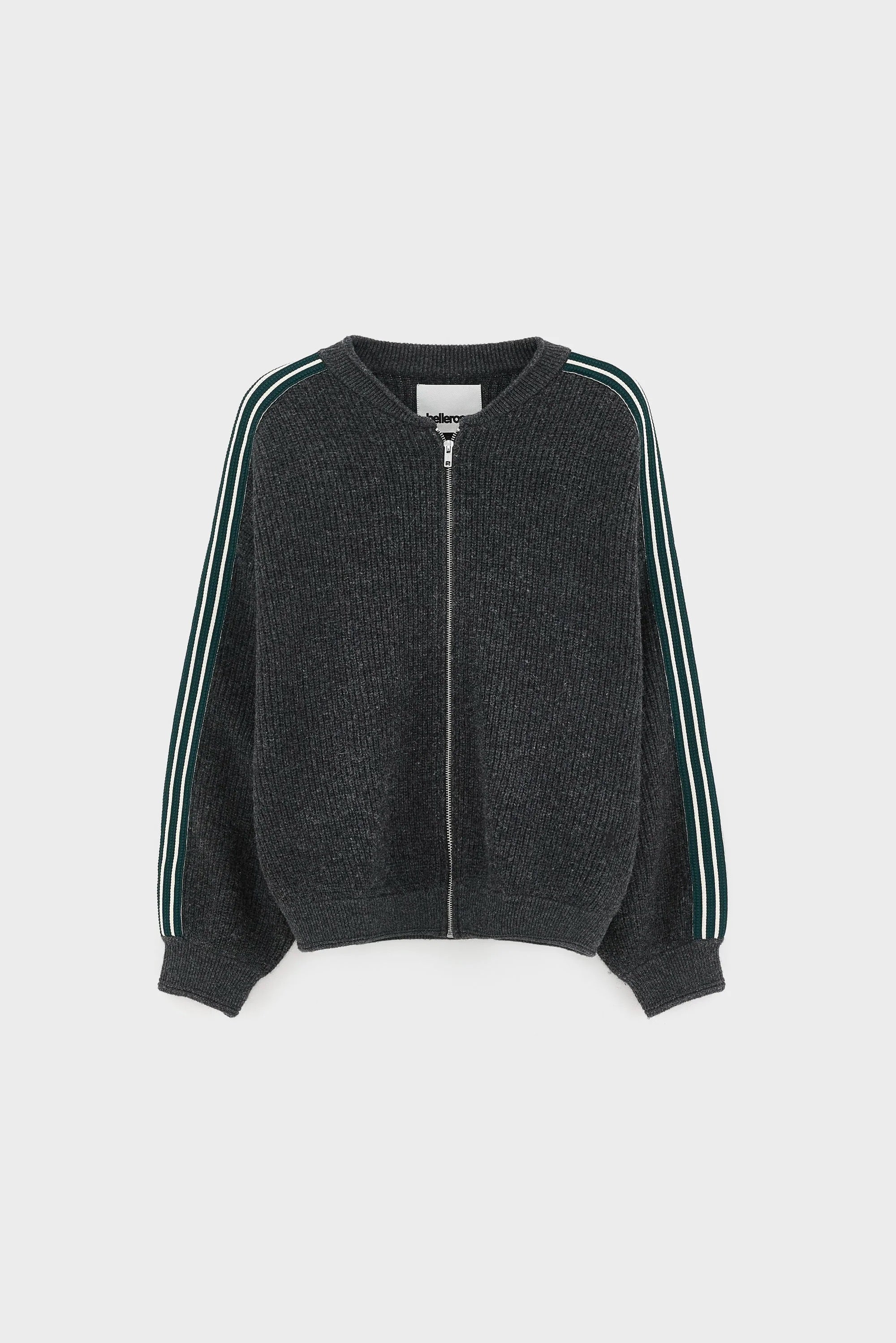 cardigan zippé style bomber maille gris foncé et bandes contrastées sur les manches Dam Bellerose -- Bonny Lyon