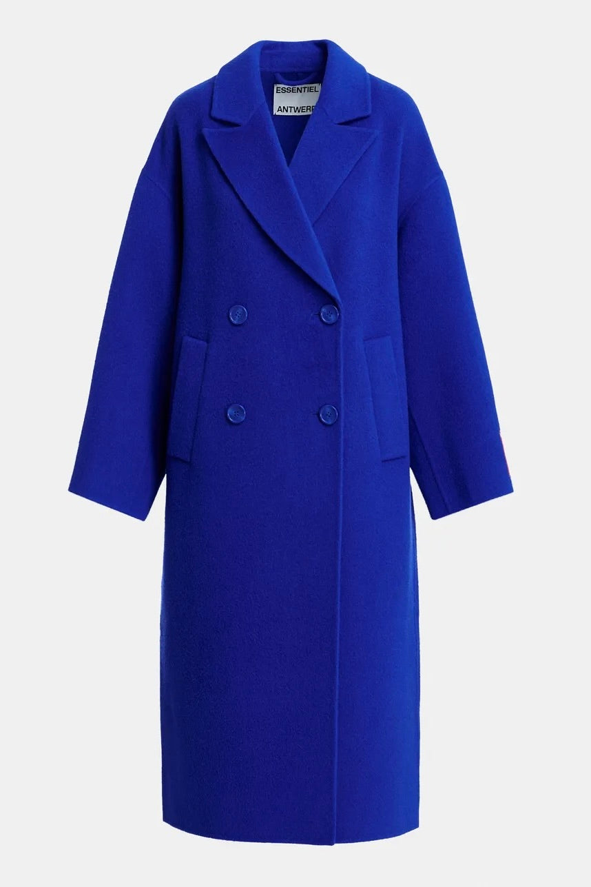 Manteau long double face laine cachemire coupe oversized bleu électrique Essentiel Antwerp Kelp Ink Indigo -- Bonny Lyon
