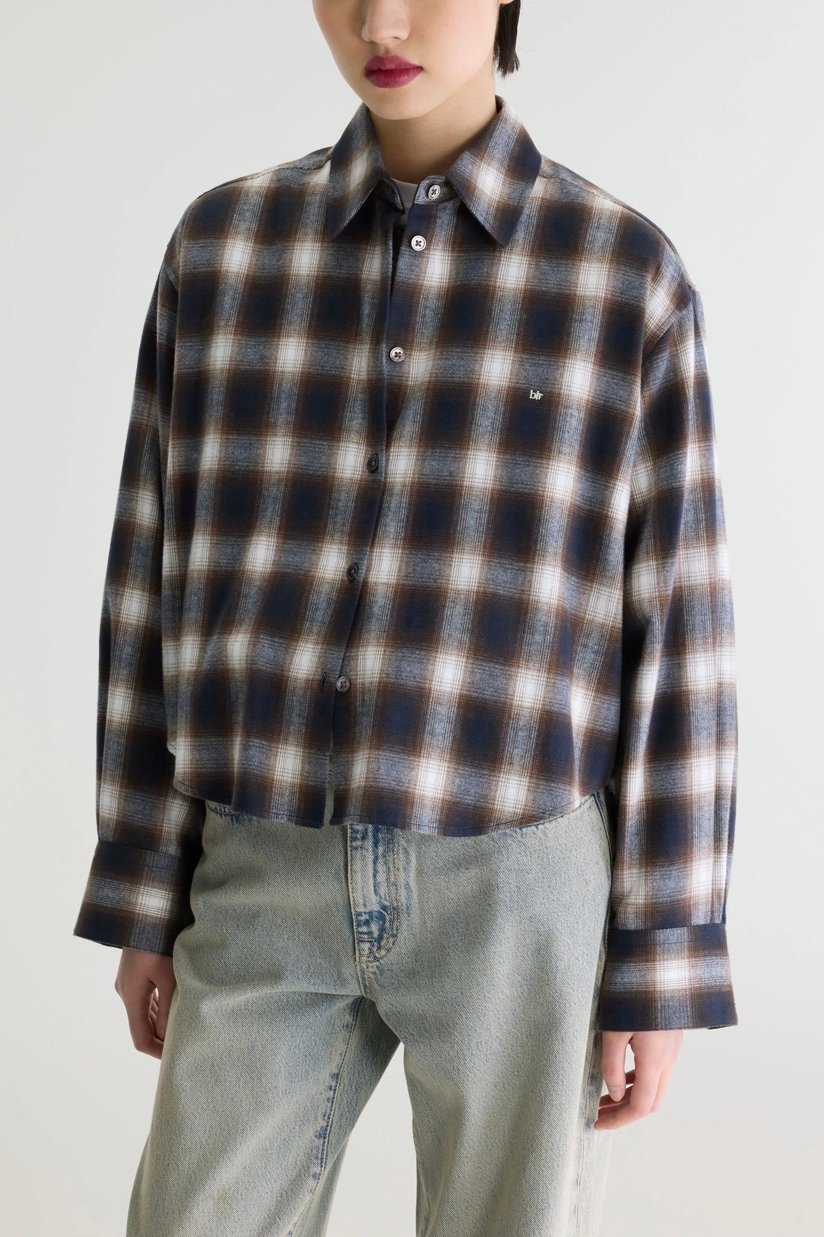 Chemise à carreaux marine et marron coupe boxy Johan Bellerose -- Bonny Lyon
