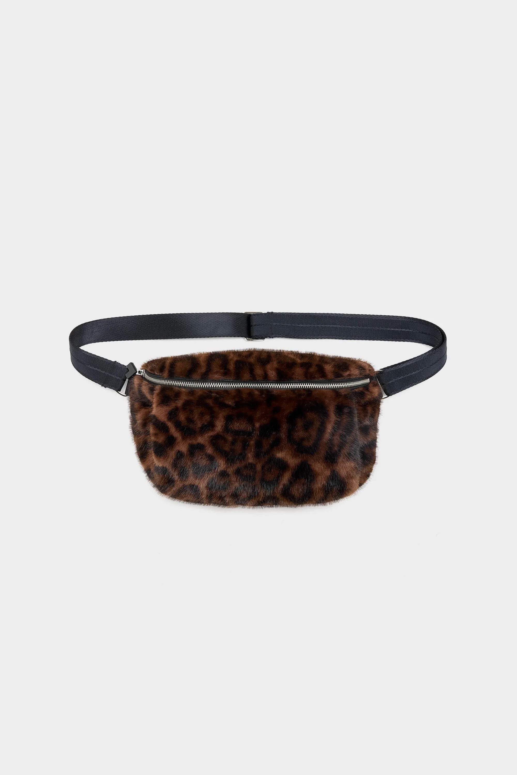 Sac banane manchon en fausse fourrure leopard marron foncé et noir, anse ajustable Bellerose Joswell -- Bonny Lyon