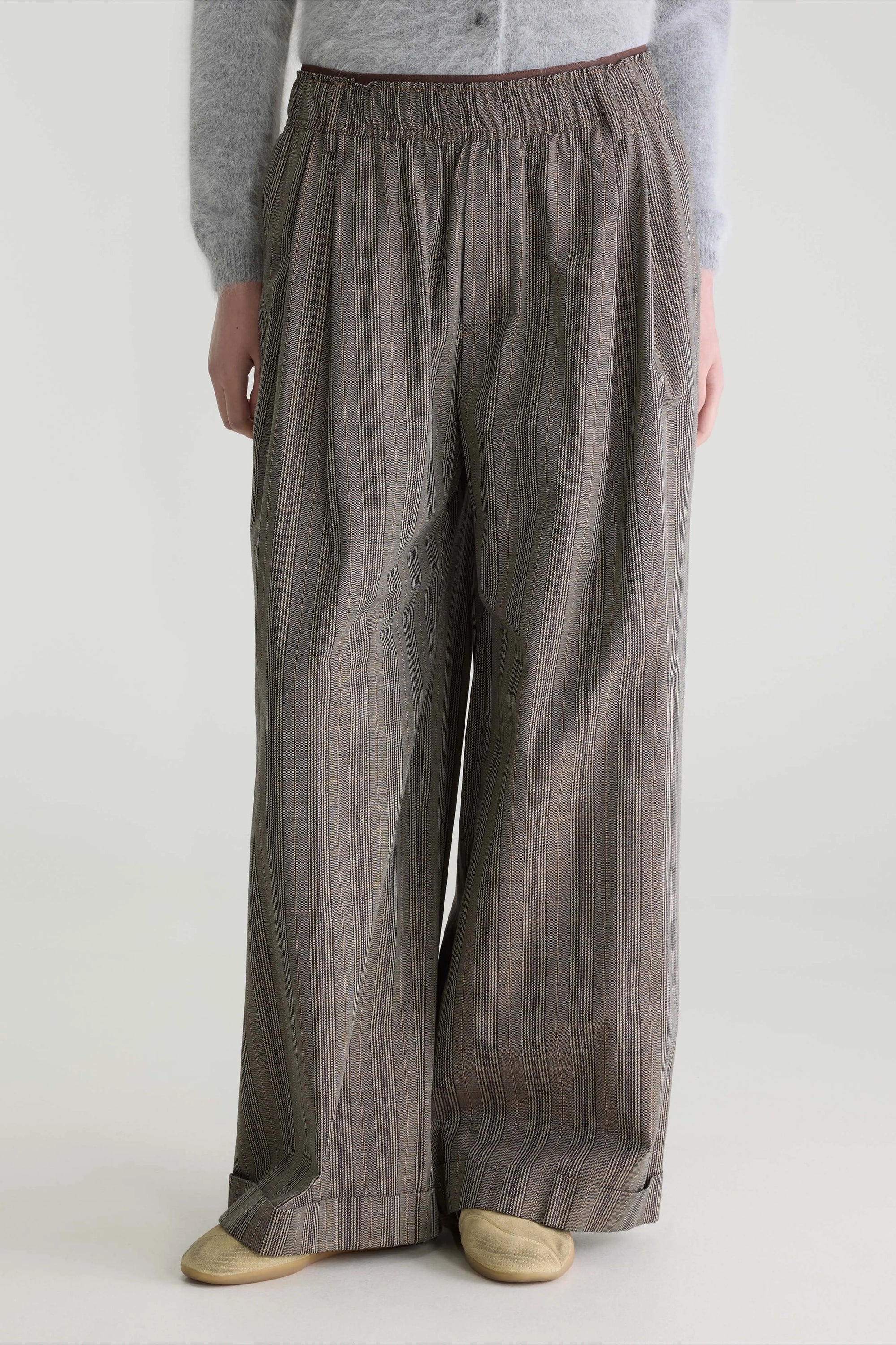 Pantalon large à revers carreaux prince de galles brun Jasha Bellerose -- Bonny Lyon
