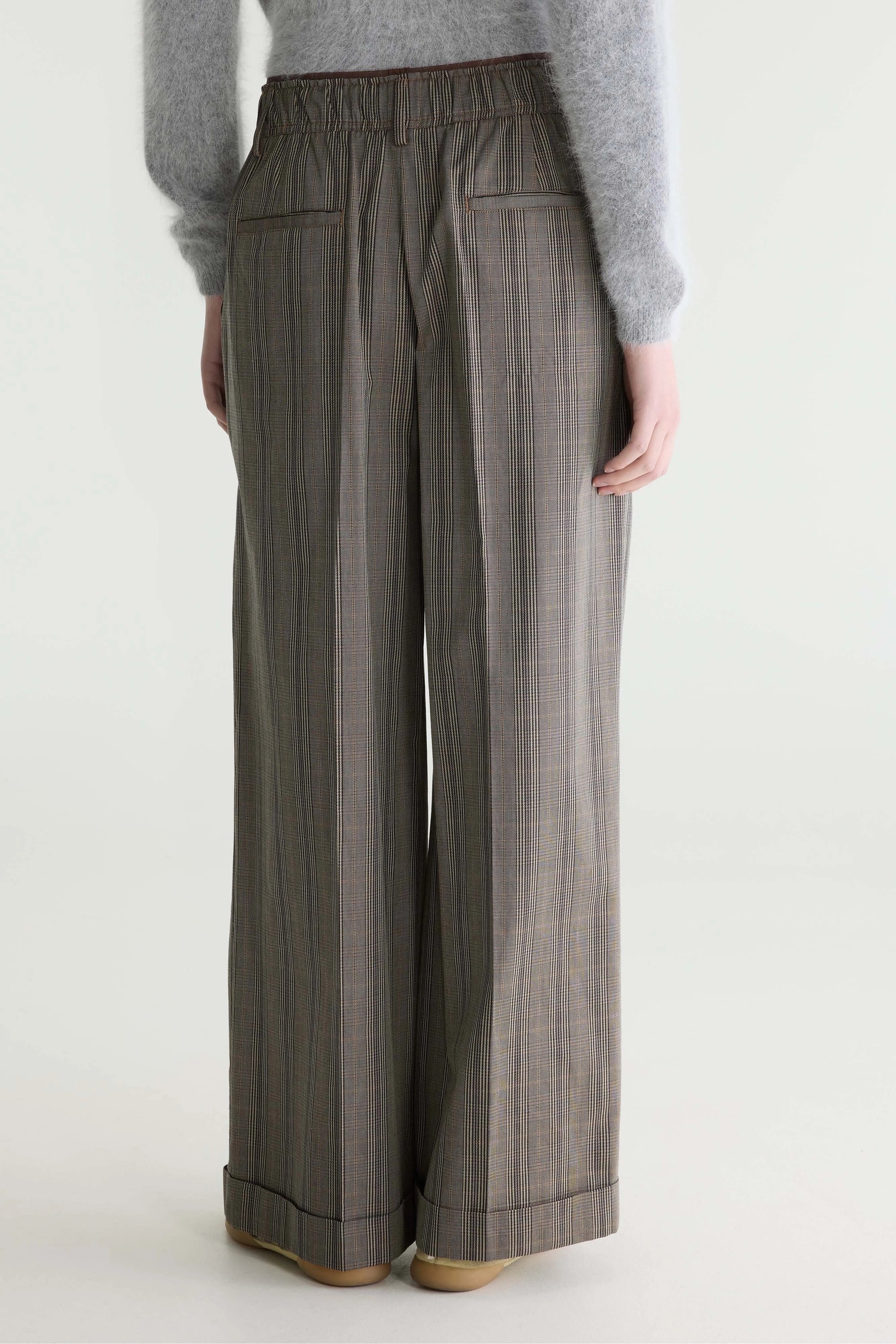 Pantalon large à revers carreaux prince de galles brun Jasha Bellerose -- Bonny Lyon