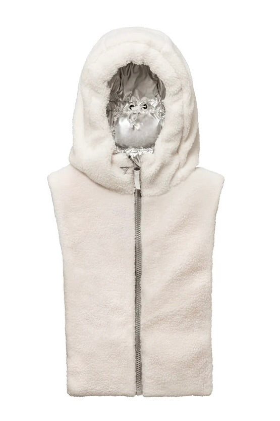 Capuche Doudoune argent et écru effet mouton