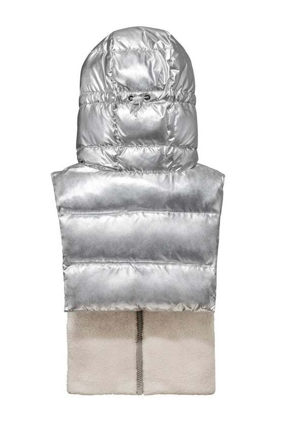 Capuche Doudoune argent et écru effet mouton