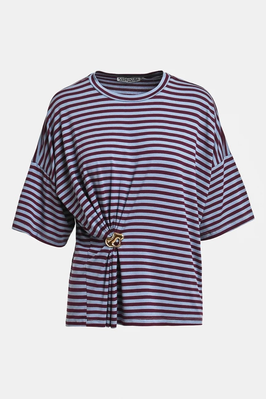 T-shirt à rayures coupe oversized avec détails de broche dorée Kriss Essentiel Antwerp -- Bonny Lyon