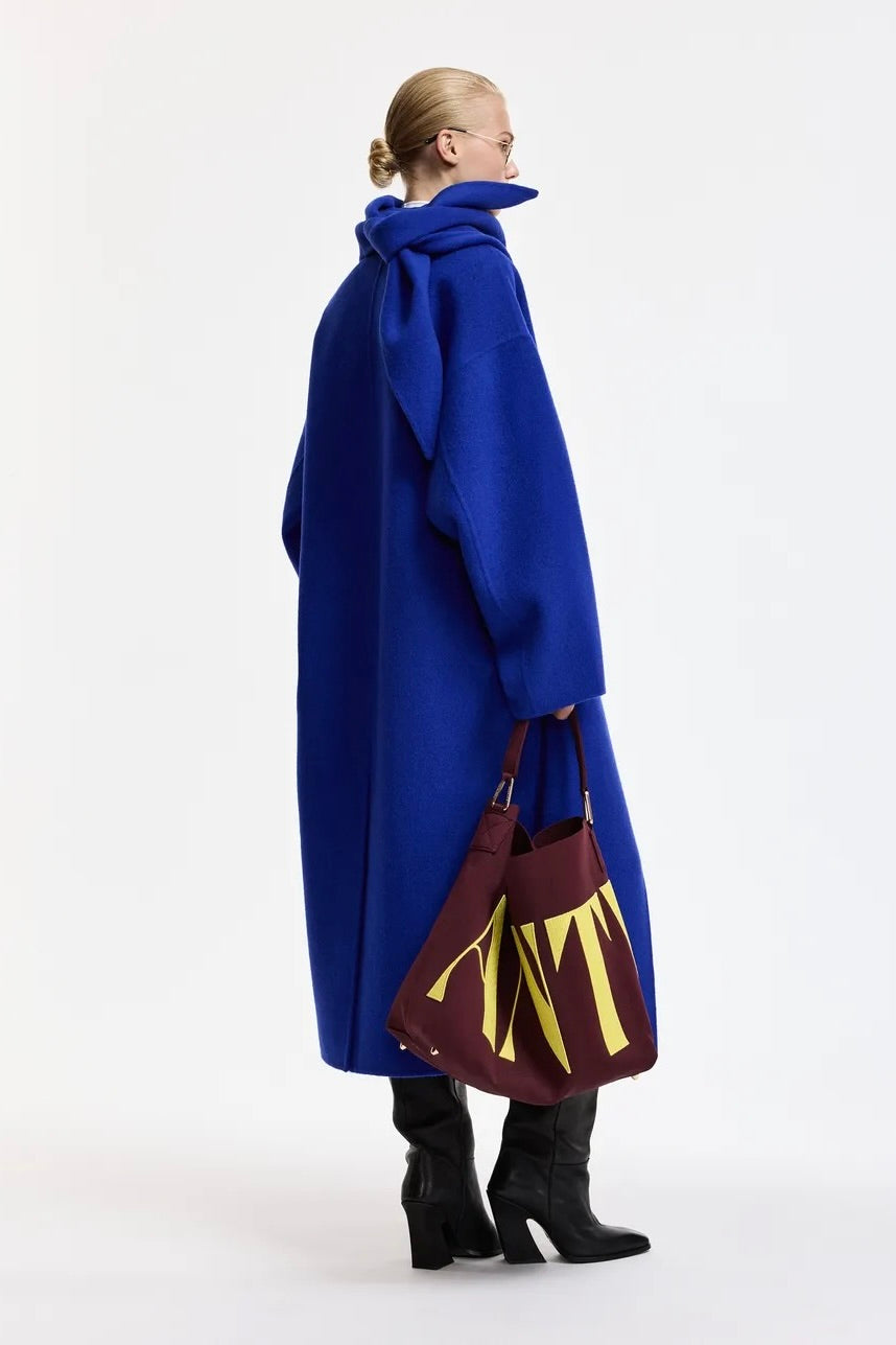 Manteau long double face laine cachemire coupe oversized bleu électrique Essentiel Antwerp Kelp Ink Indigo -- Bonny Lyon