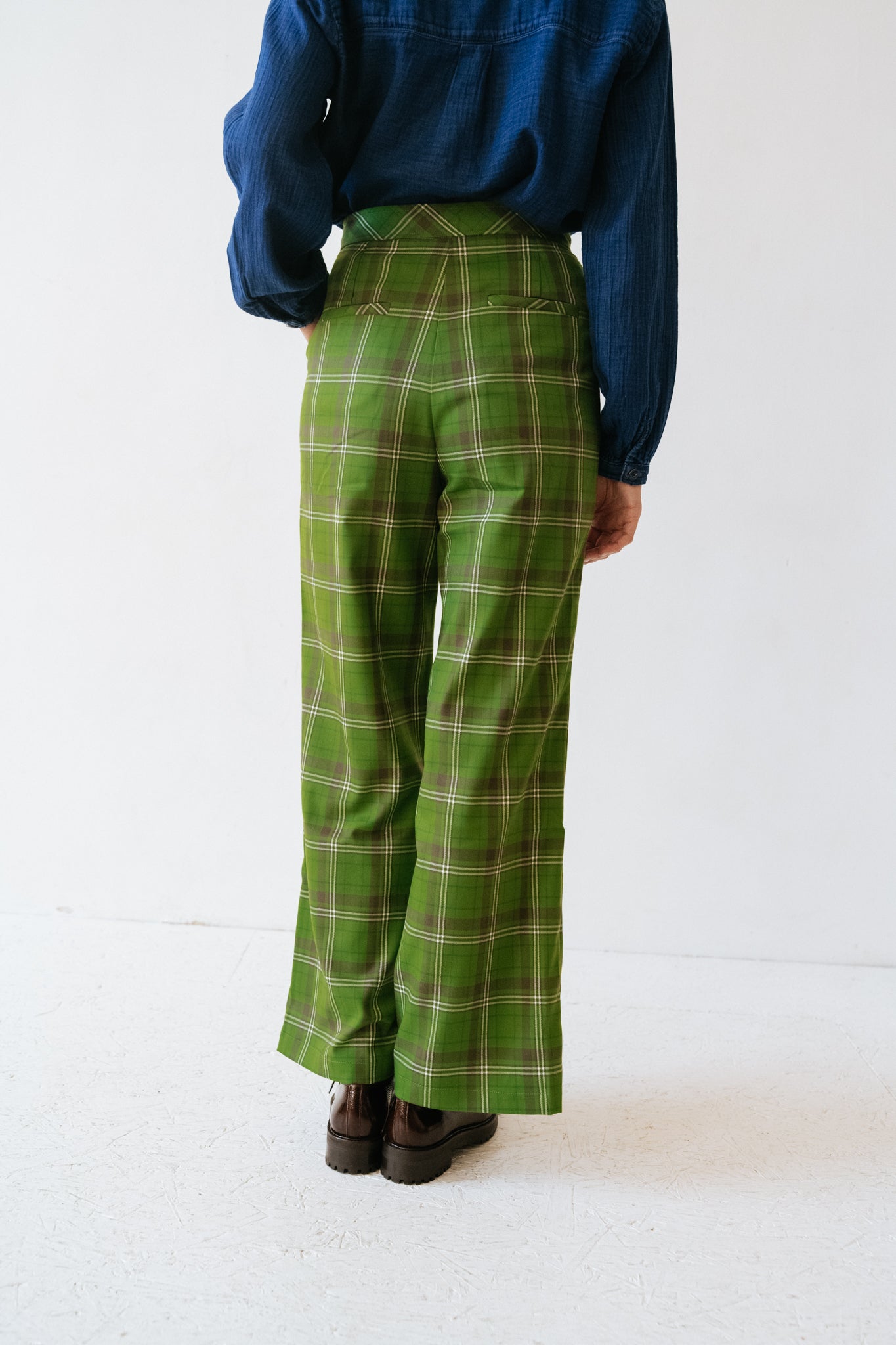 Pantalon coupe droite taille haute carreaux Juline Vert Frnch Bonny Lyon