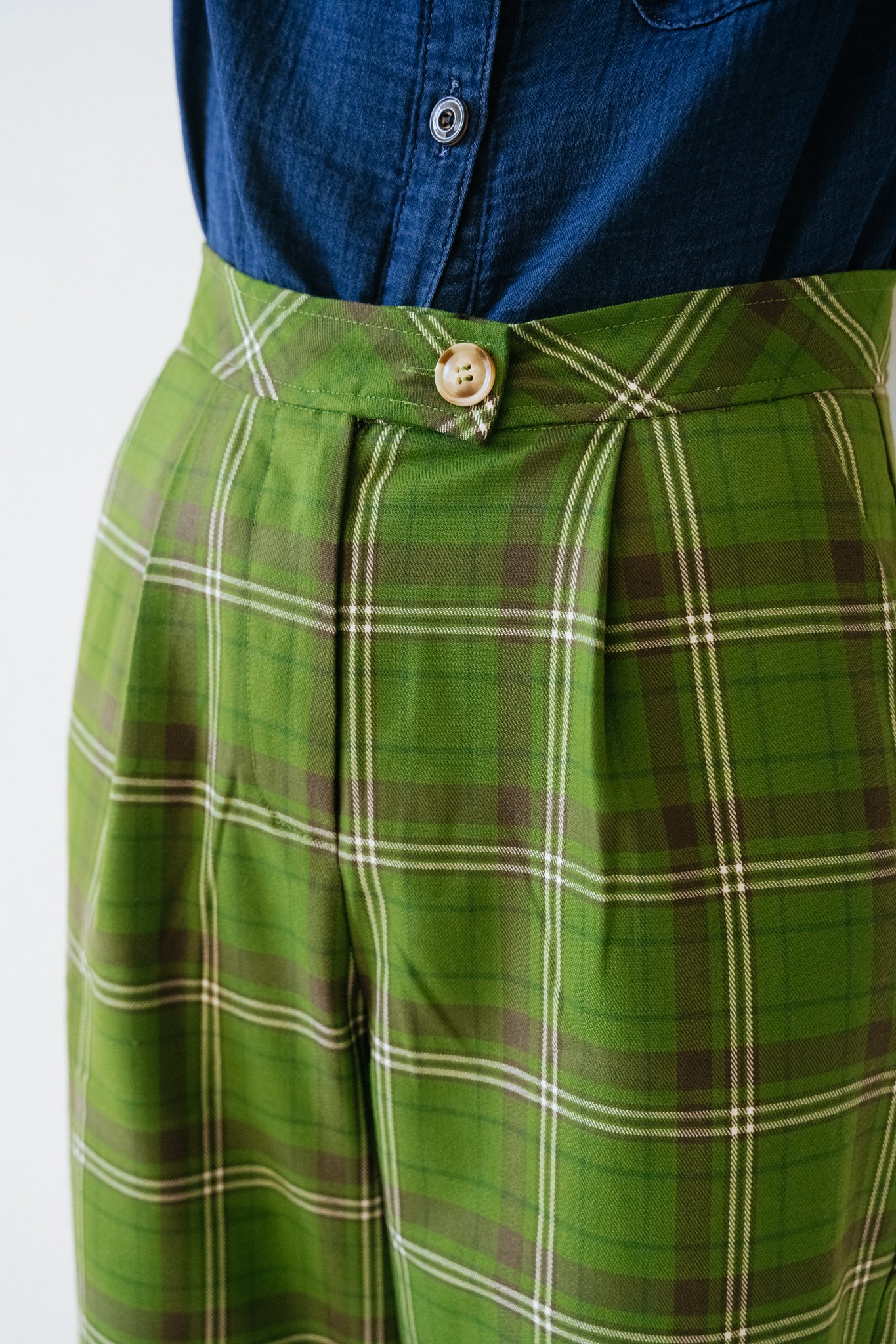 Pantalon coupe droite taille haute carreaux Juline Vert Frnch Bonny Lyon