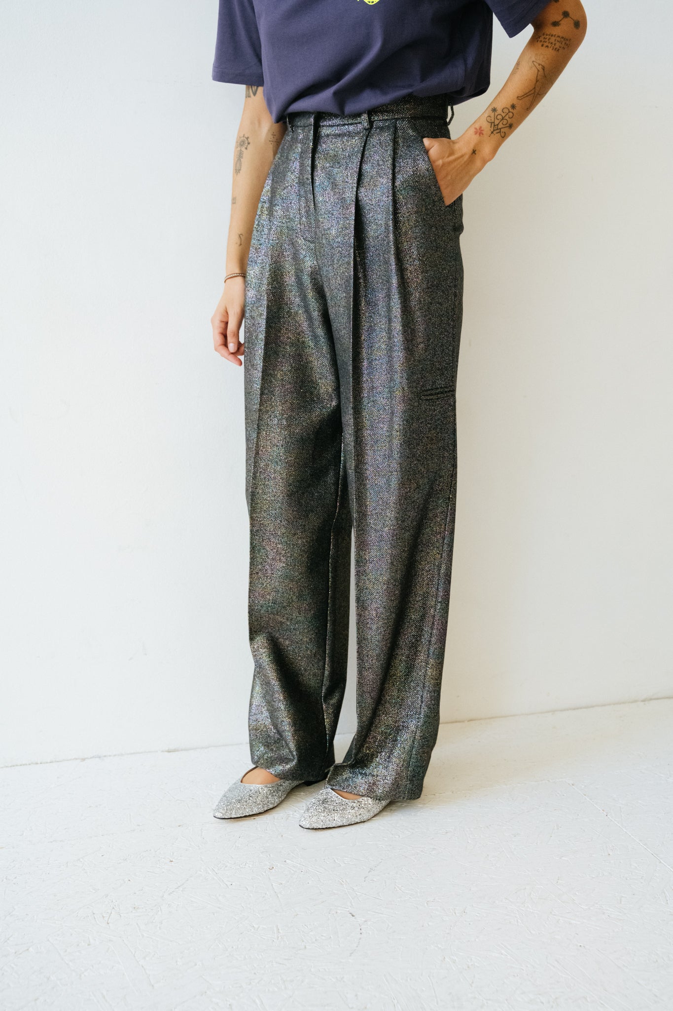 pantalon large et taille haute palazzo sparkling multi glitter Alysi Bonny LYon
