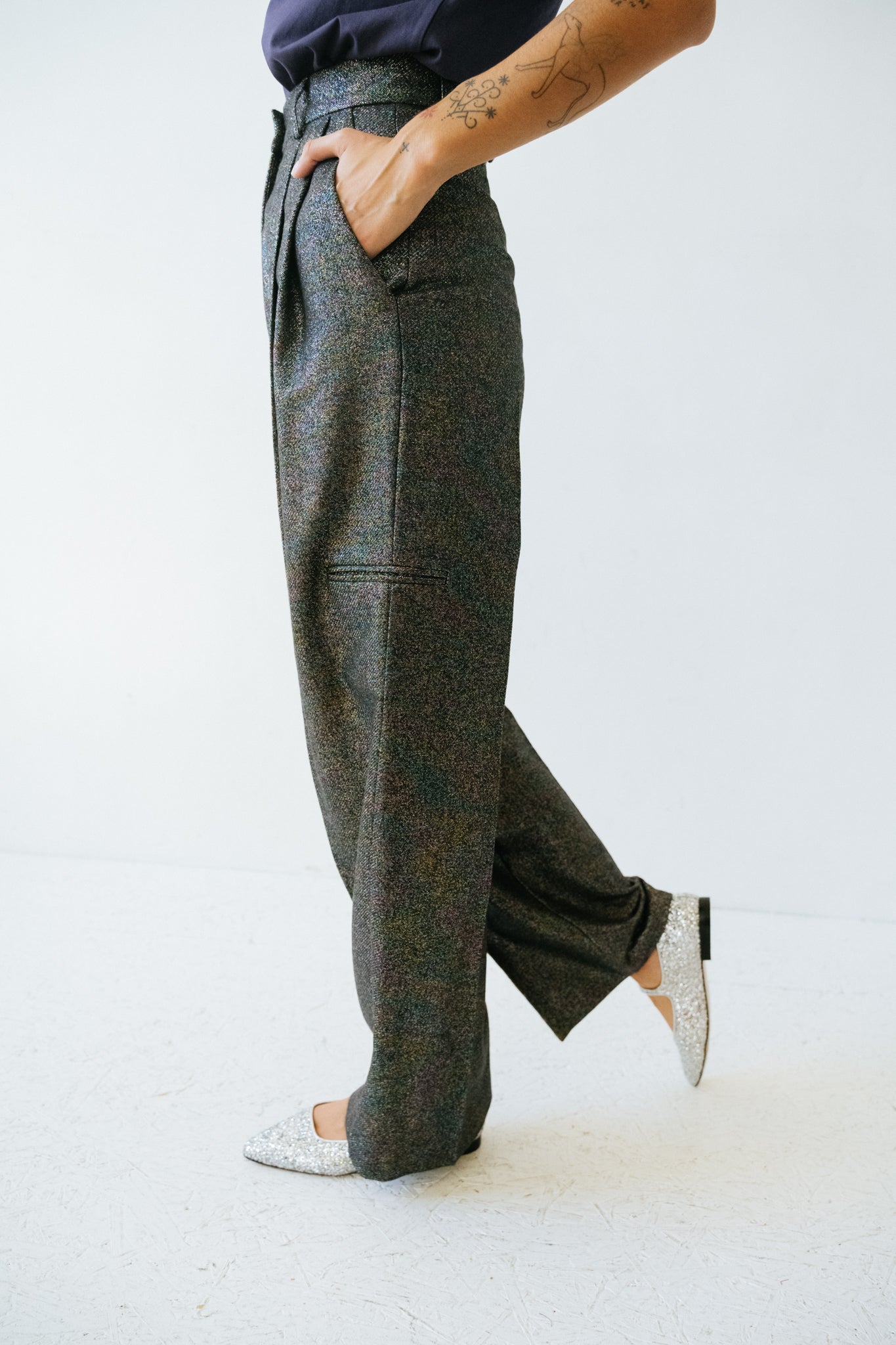 pantalon large et taille haute palazzo sparkling multi glitter Alysi Bonny LYon