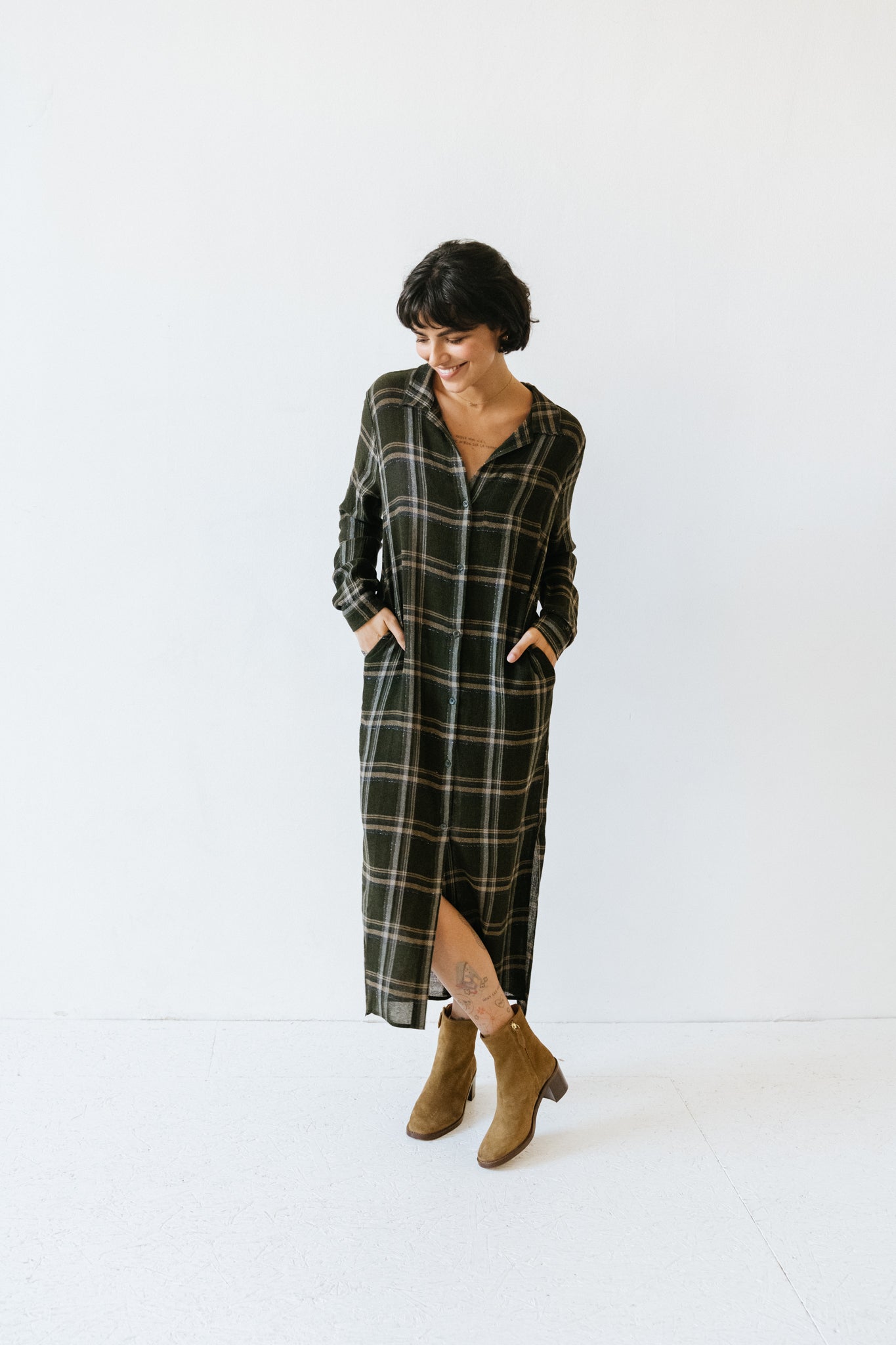 Chemise chemise longue à carreaux kaki Tokyo Militaire Hod Paris Bonny Lyon