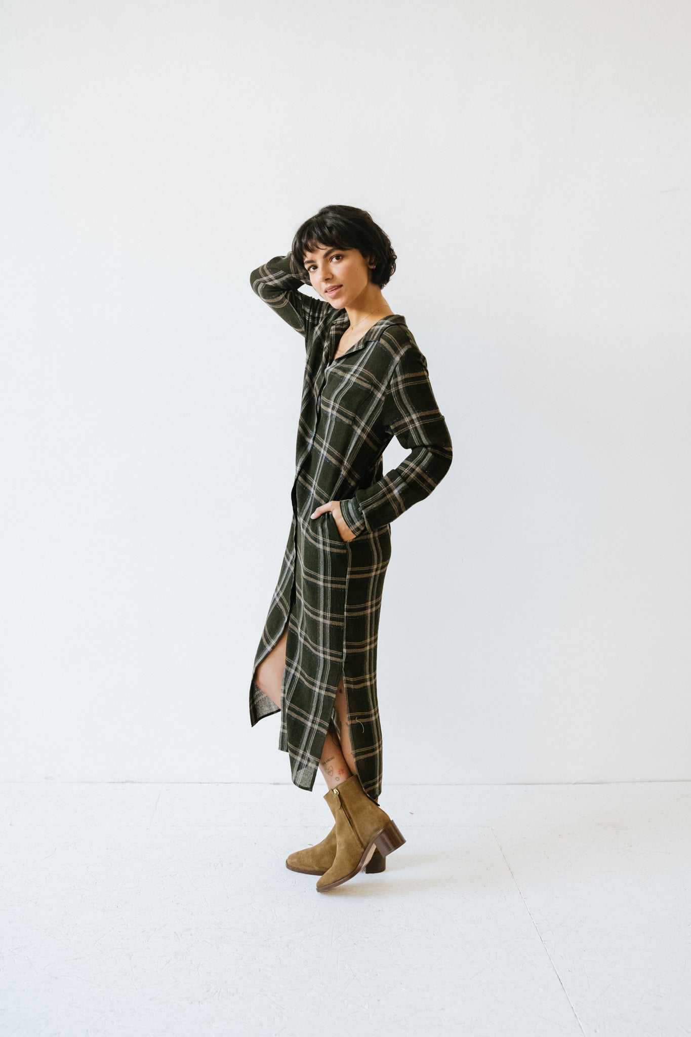 Chemise chemise longue à carreaux kaki Tokyo Militaire Hod Paris Bonny Lyon