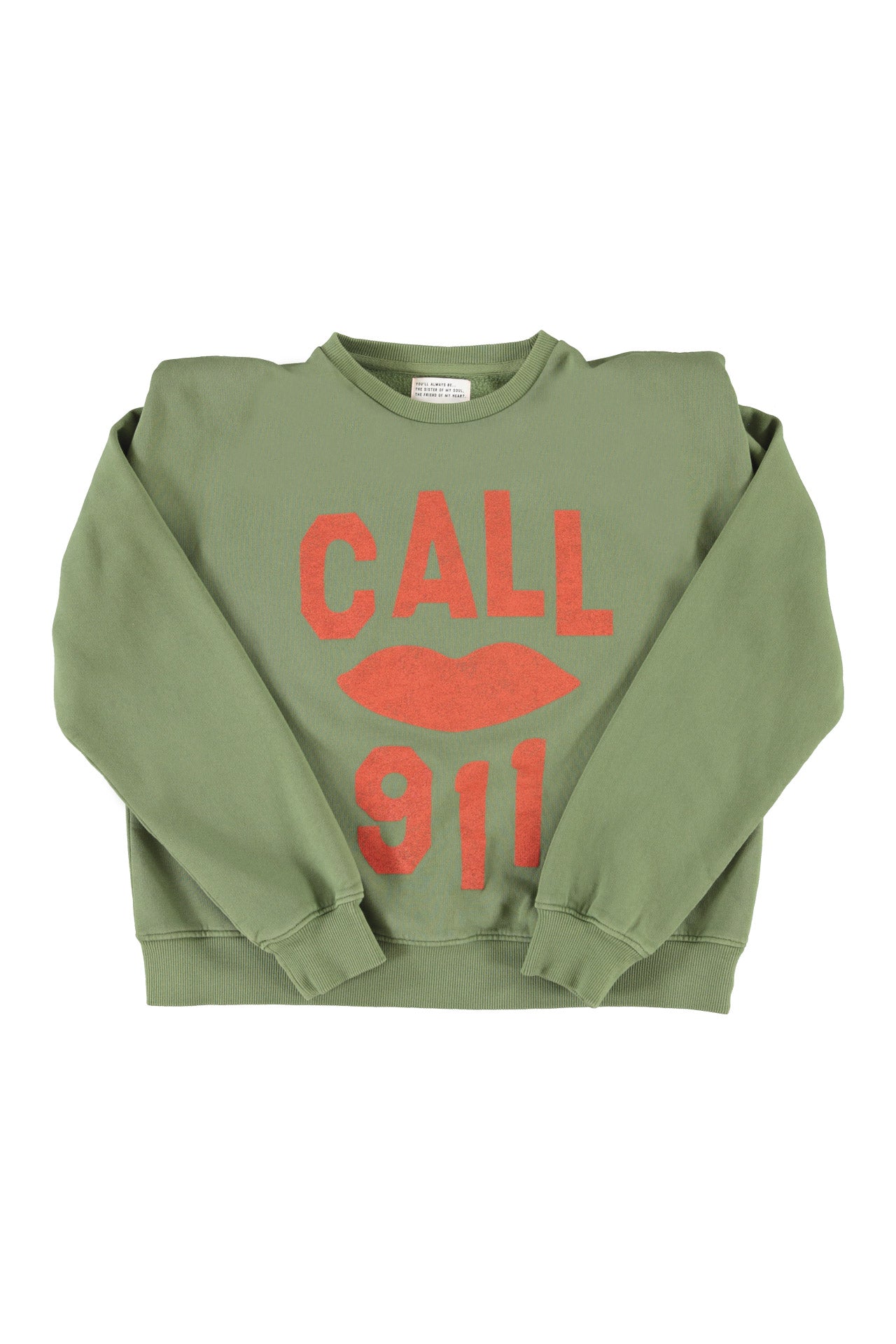 Sweatshirt à épaulettes manches longues vert imprimé call 911 Sisters Department __ Bonny Lyon