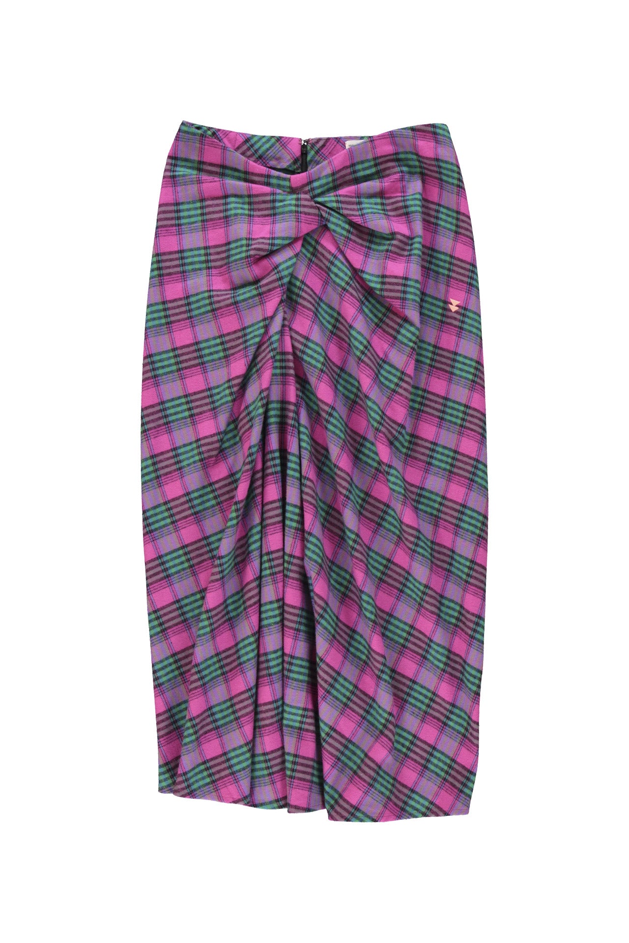 Jupe portefeuille mi-longue Sisters Department à carreaux fuchsia et vert
__ Bonny Lyon