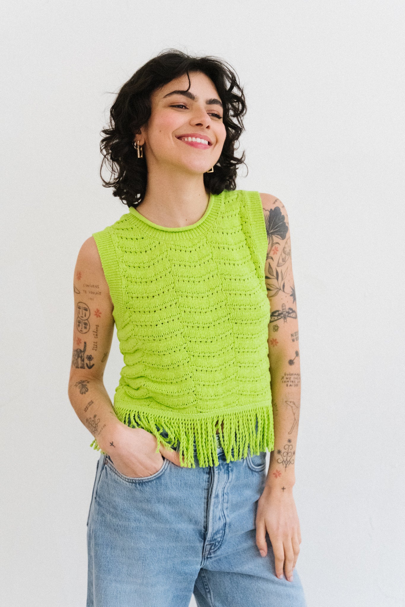 Top Tricot Franges Lime