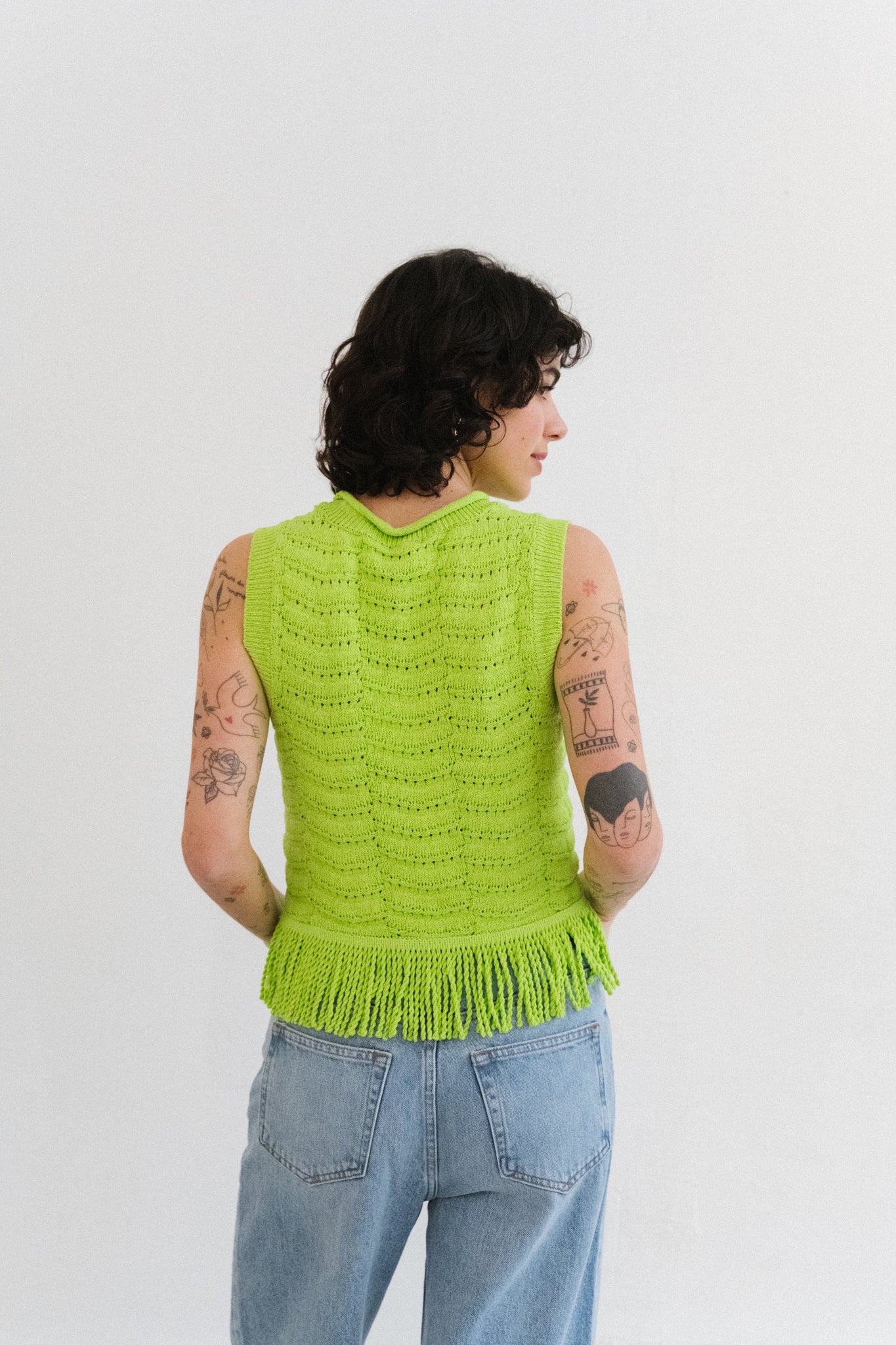 Top Tricot Franges Lime