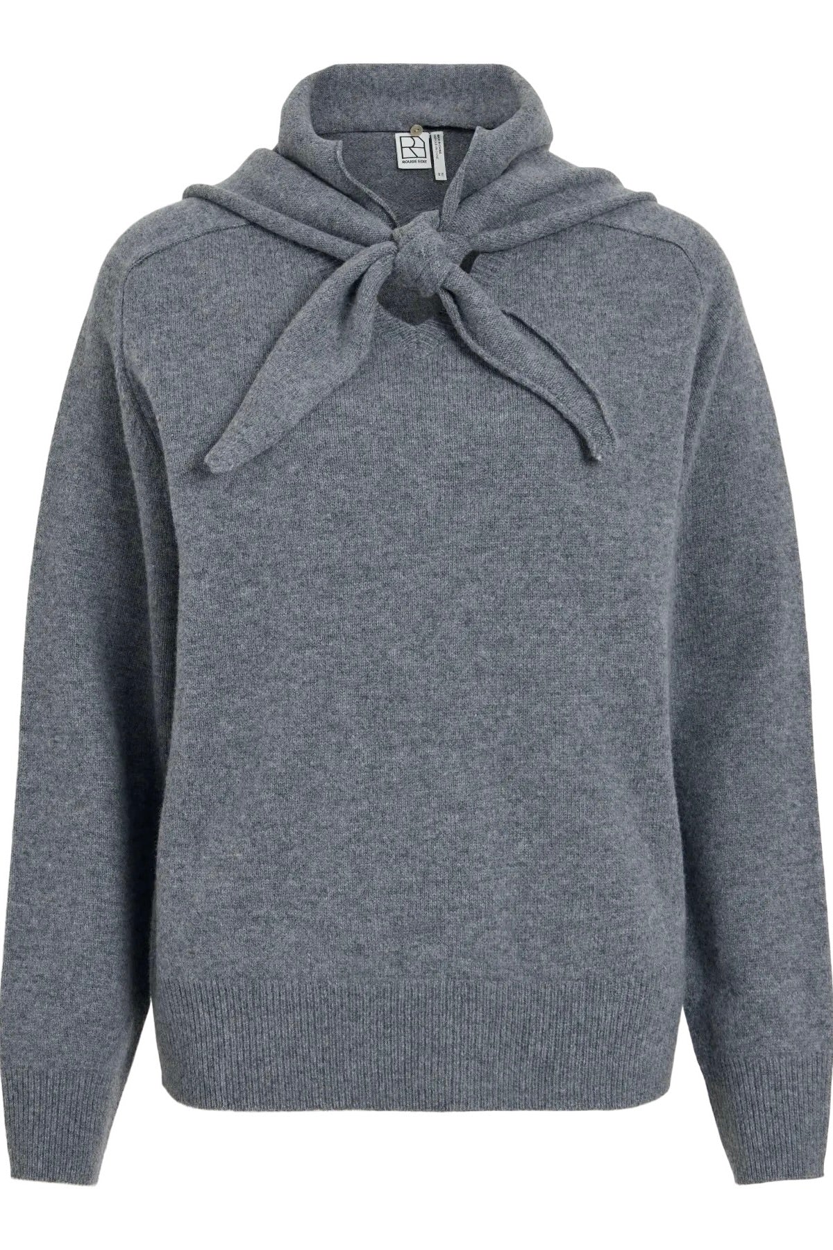 pull en laine gris col V avec écharpe intégrée coupe oversized Rouge Edit Roukate -- Bonny Lyon 