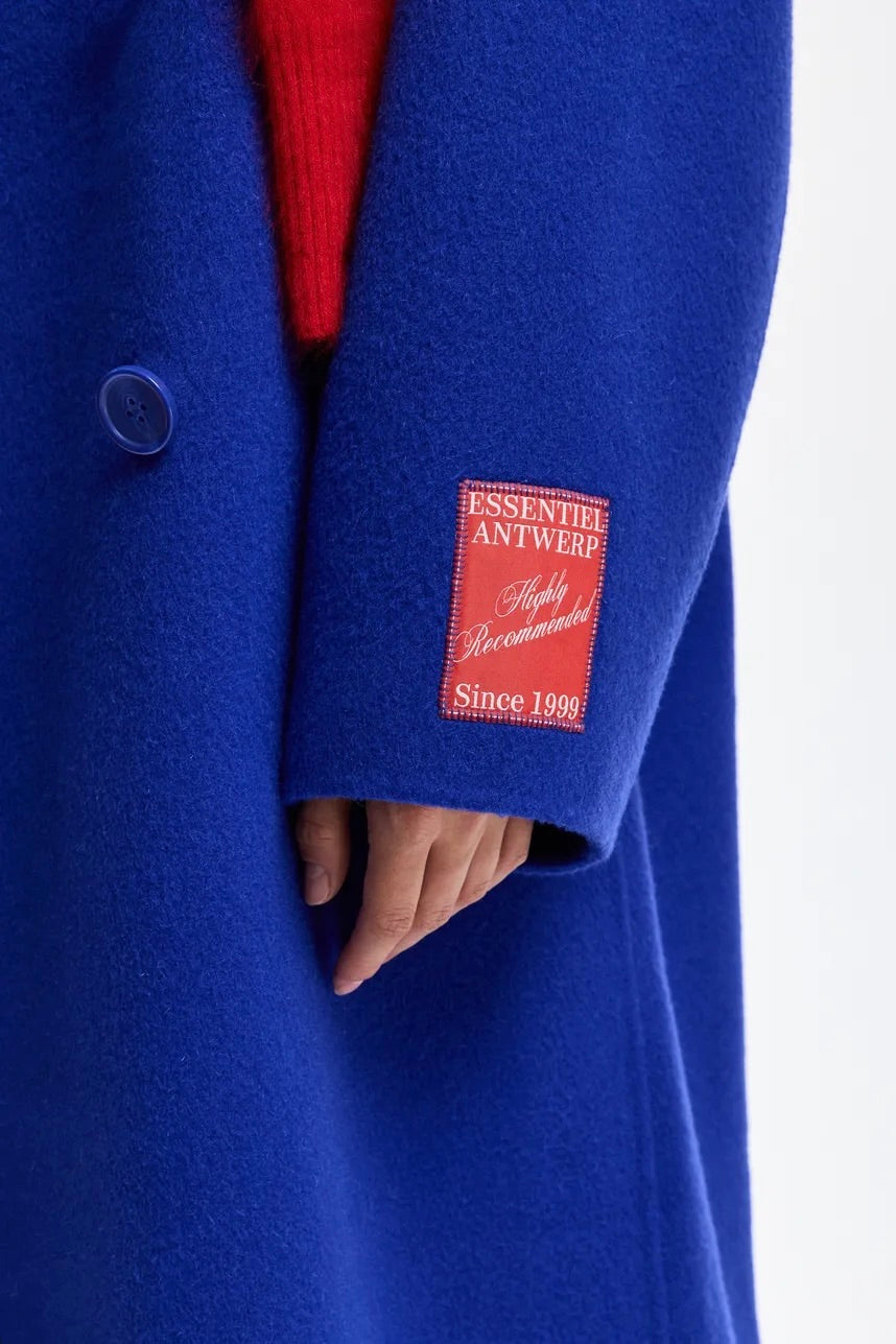 Manteau long double face laine cachemire coupe oversized bleu électrique Essentiel Antwerp Kelp Ink Indigo -- Bonny Lyon