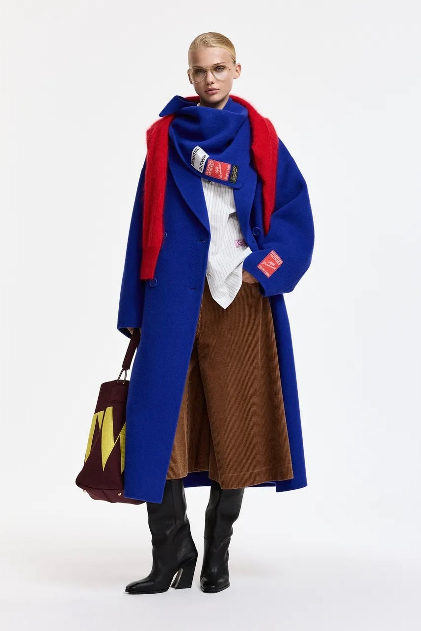 Manteau long double face laine cachemire coupe oversized bleu électrique Essentiel Antwerp Kelp Ink Indigo -- Bonny Lyon
