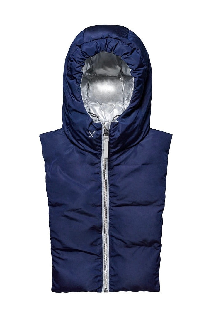 Capuche Doudoune argentée et marine