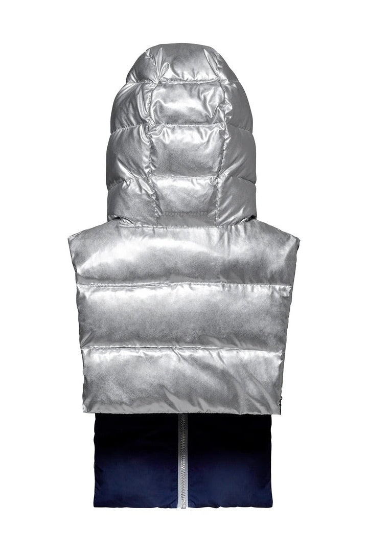 Capuche Doudoune argentée et marine