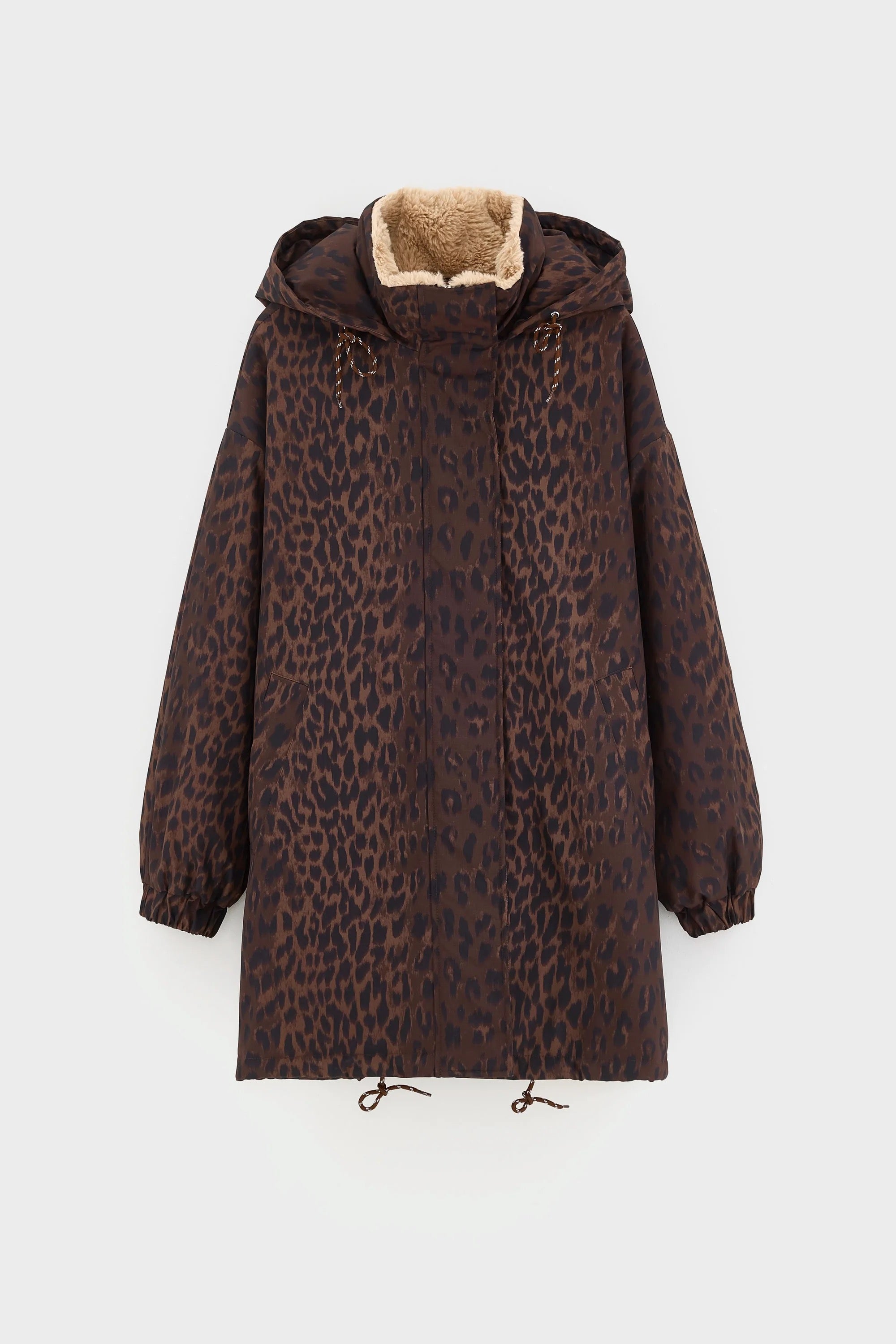 Parka Jade imprimée leopard marron et doublée de fausse fourrure crème Bellerose -- Bonny Lyon 