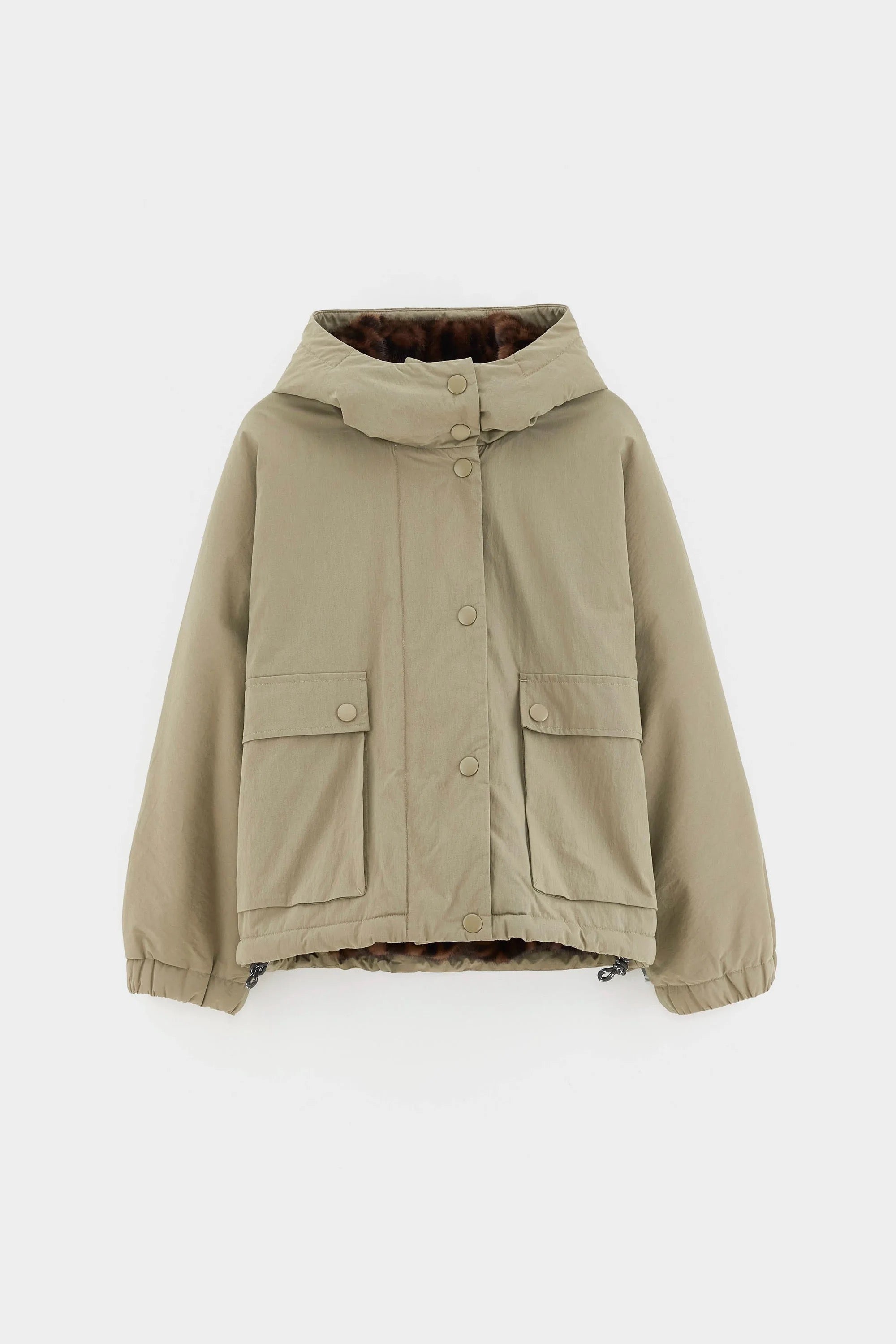 parka courte Jeanna beige doublée fausse fourrure leopard Bellerose -- Bonny Lyon 