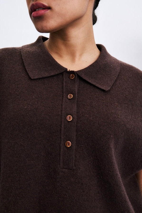 Pull polo sans manche marron coupe ample carré Frnch Minthe -- Bonny lyon 