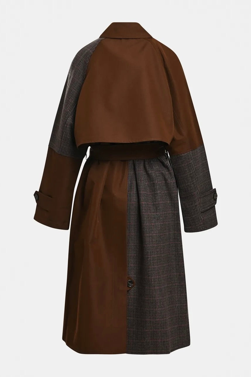 Trench bimatière patchwork marron et carreaux Kagu Essentiel Antwerp -- Bonny Lyon 