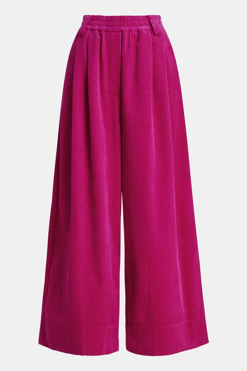 Pantalon large en velours côtelé rose magenta Essentiel Antwerp Kitch -- Bonny Lyon 