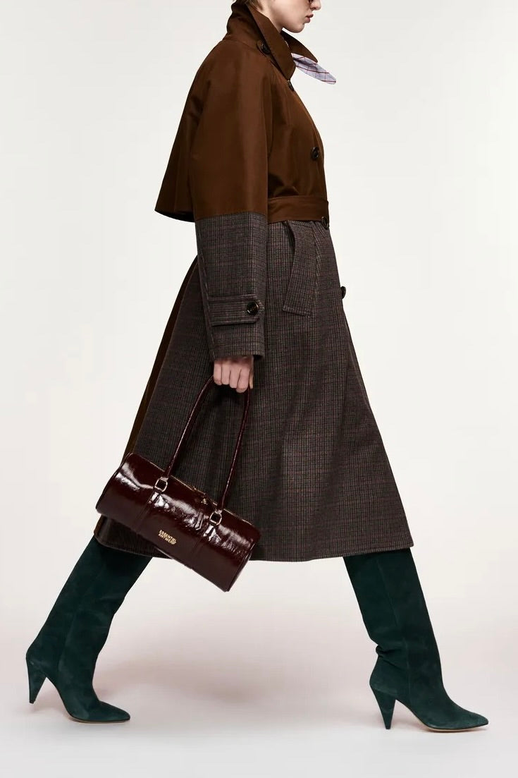Trench bimatière patchwork marron et carreaux Kagu Essentiel Antwerp -- Bonny Lyon 